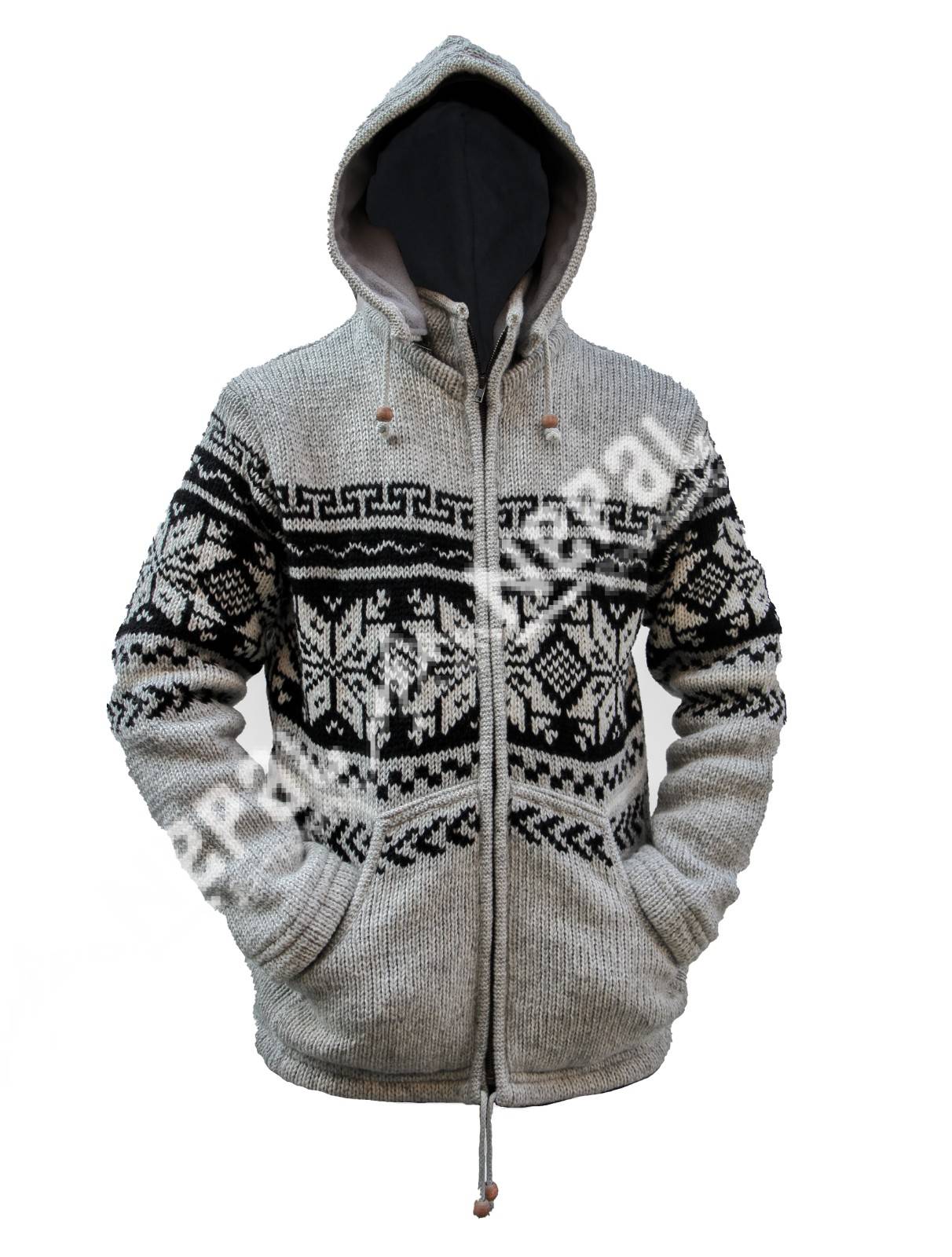 Stylist Handknitted Woolen Hooded Jacket