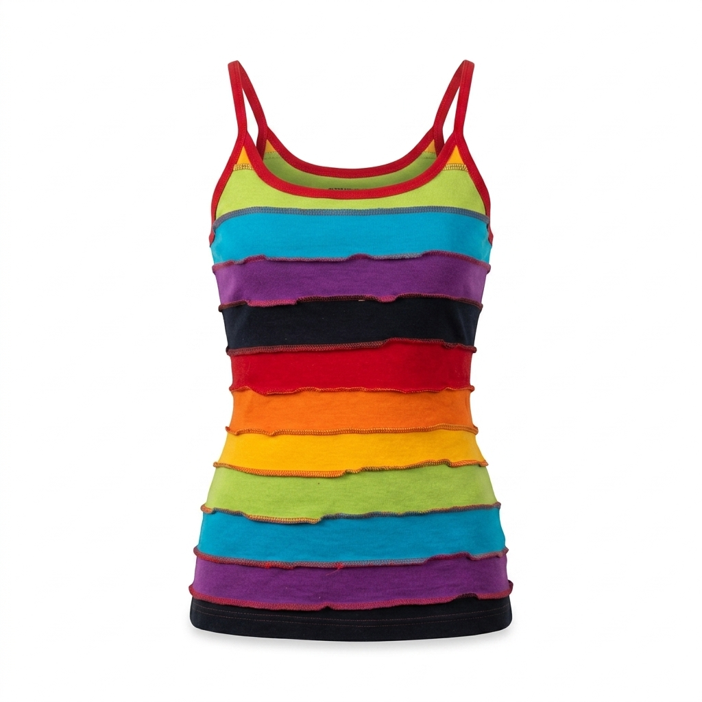 Rainbow Striped Women's Cotton Tank Top – Handmade in Nepal | Boho Hippie Wear