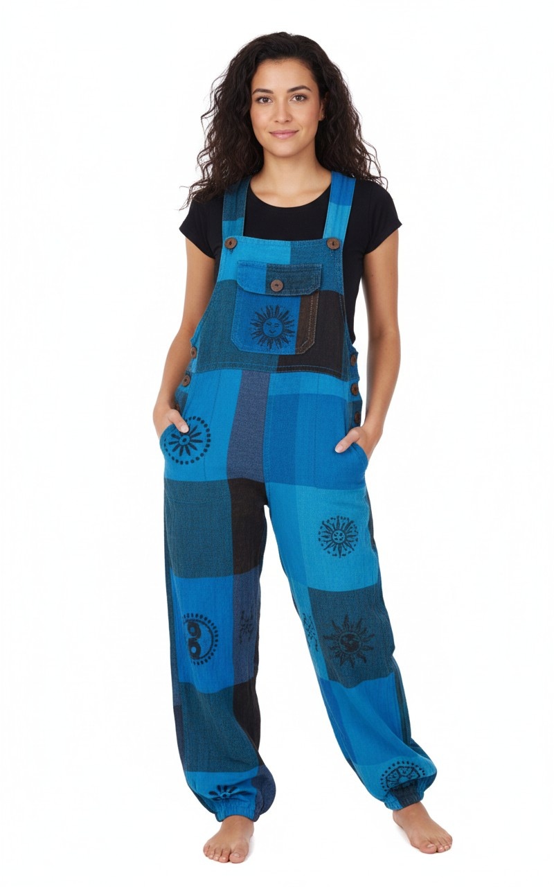 Stylish Blue Patchwork Cotton Jumpsuit/Dungaree