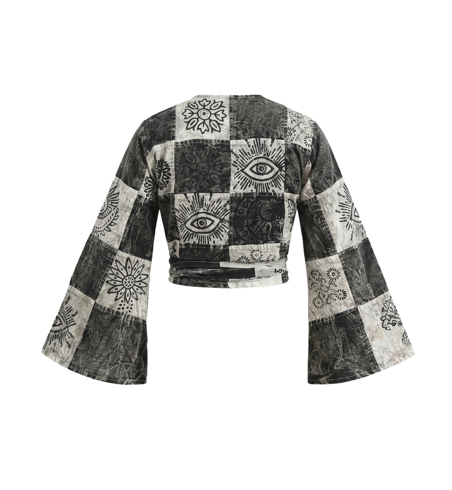 Patchwork Stonewash Wrap Tops