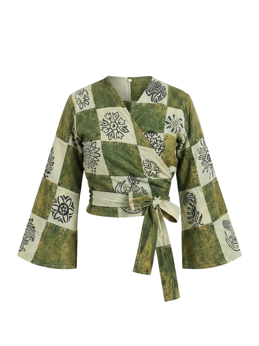 Patchwork Stonewash Wrap Tops