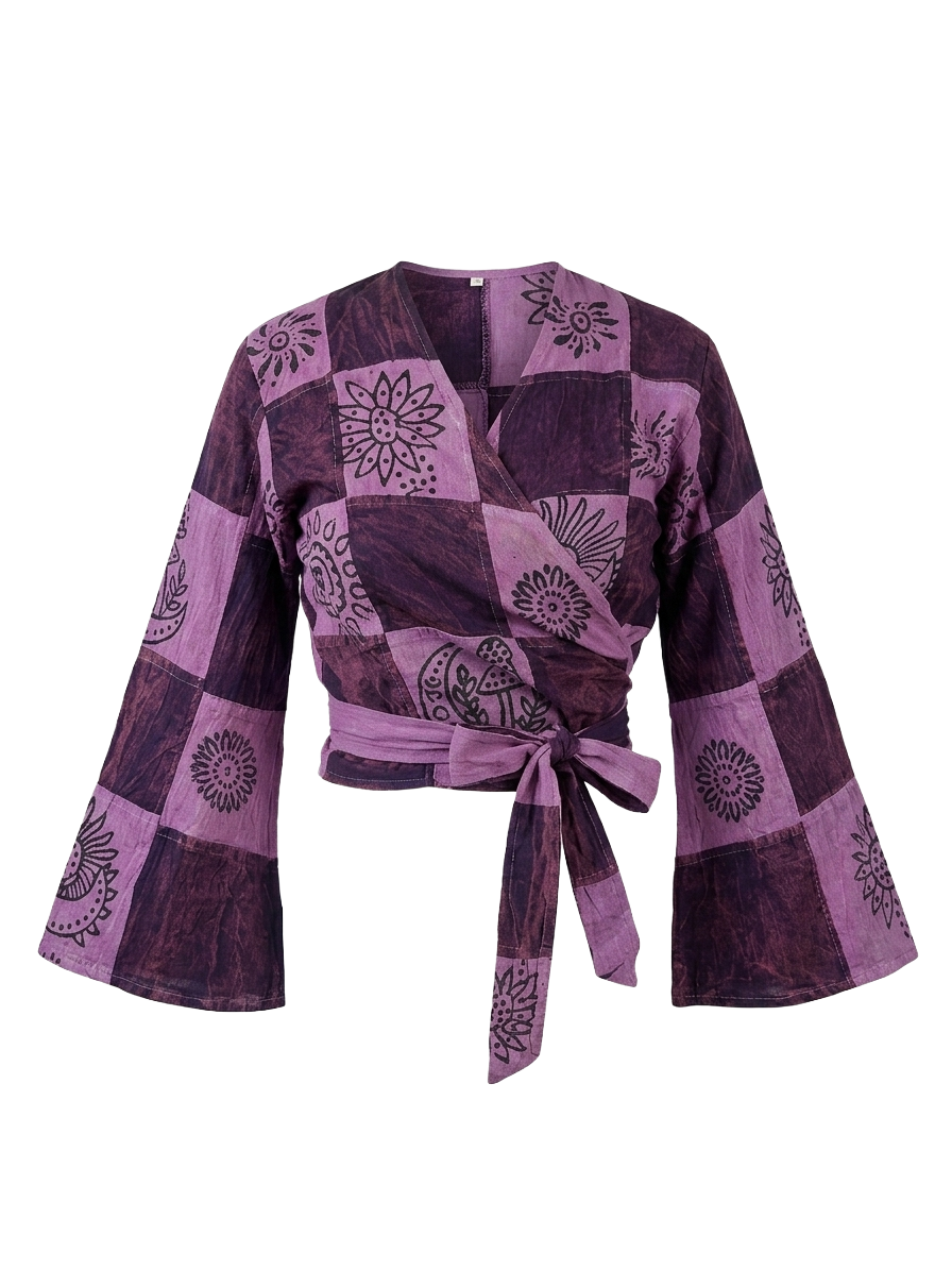 Patchwork Stonewash Wrap Tops