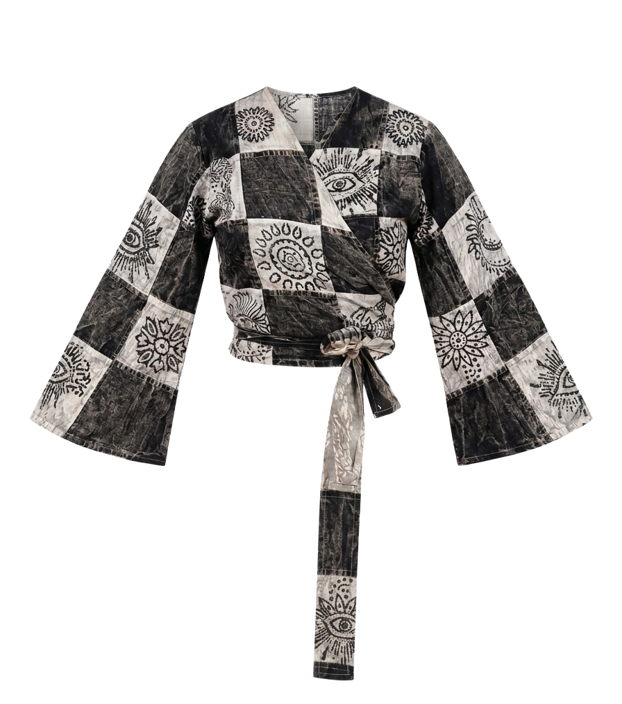 Patchwork Stonewash Wrap Tops