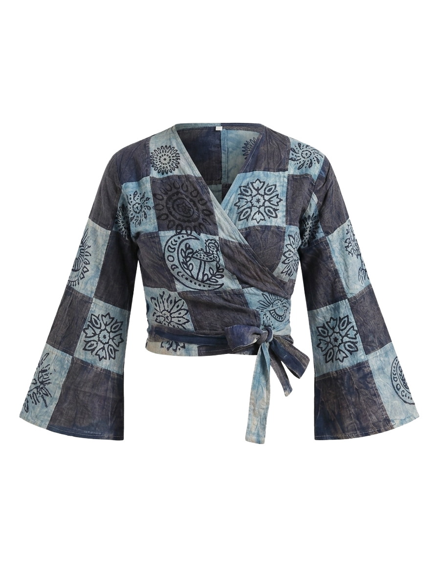 Patchwork Stonewash Wrap Tops