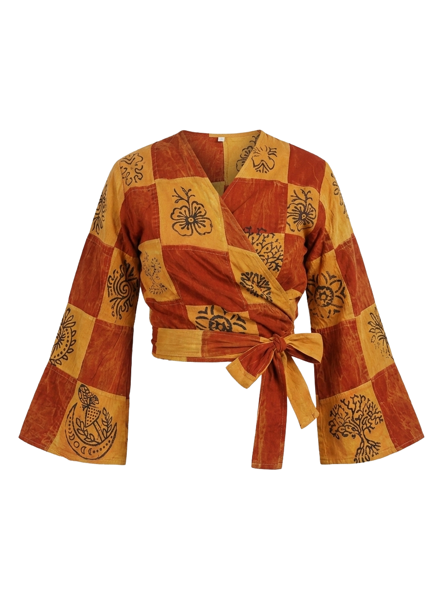 Patchwork Stonewash Wrap Tops