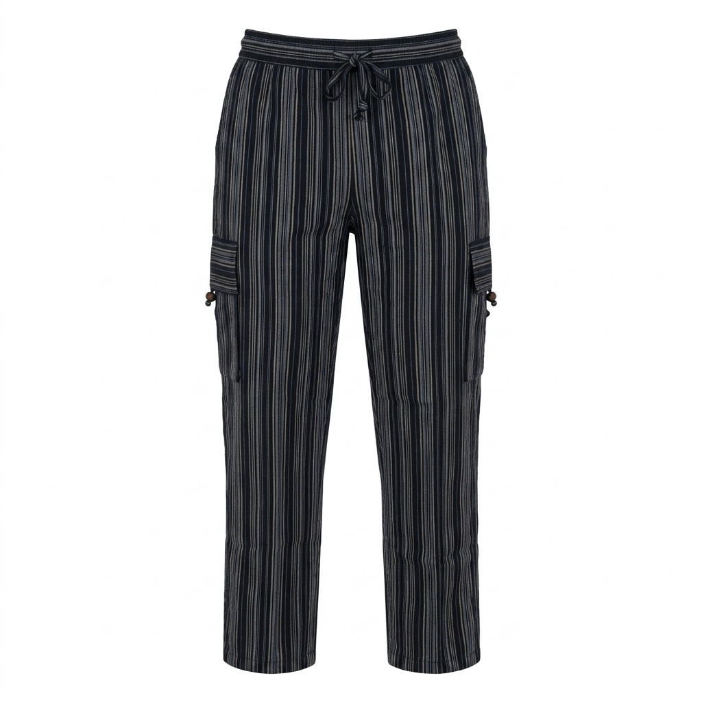Striped Cotton Cargo Pants/Trousers