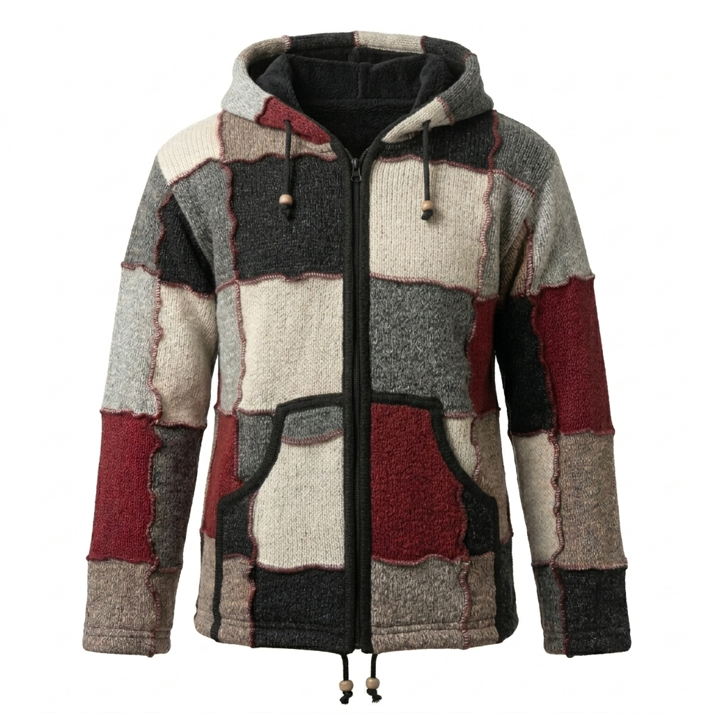 Patchwork Woolen Unisex Hoodie Jacket