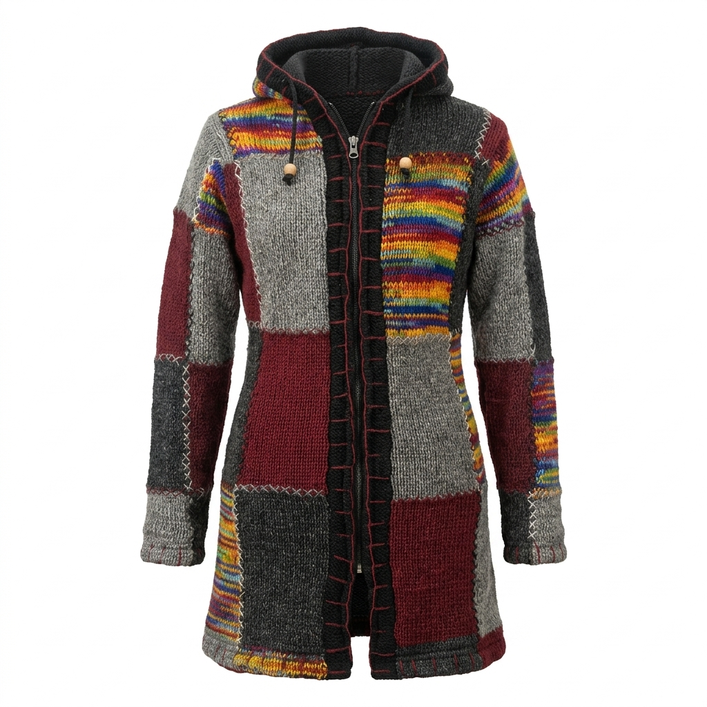 Patchwork Hippie Woolen Women Long Jacket