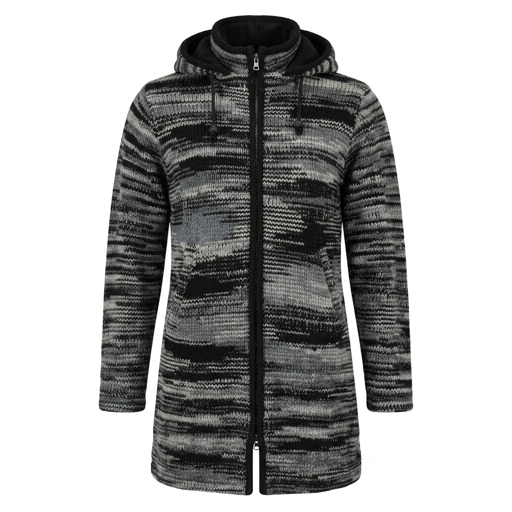 Hand-Knitted Tie-Dye Woolen Long Jacket