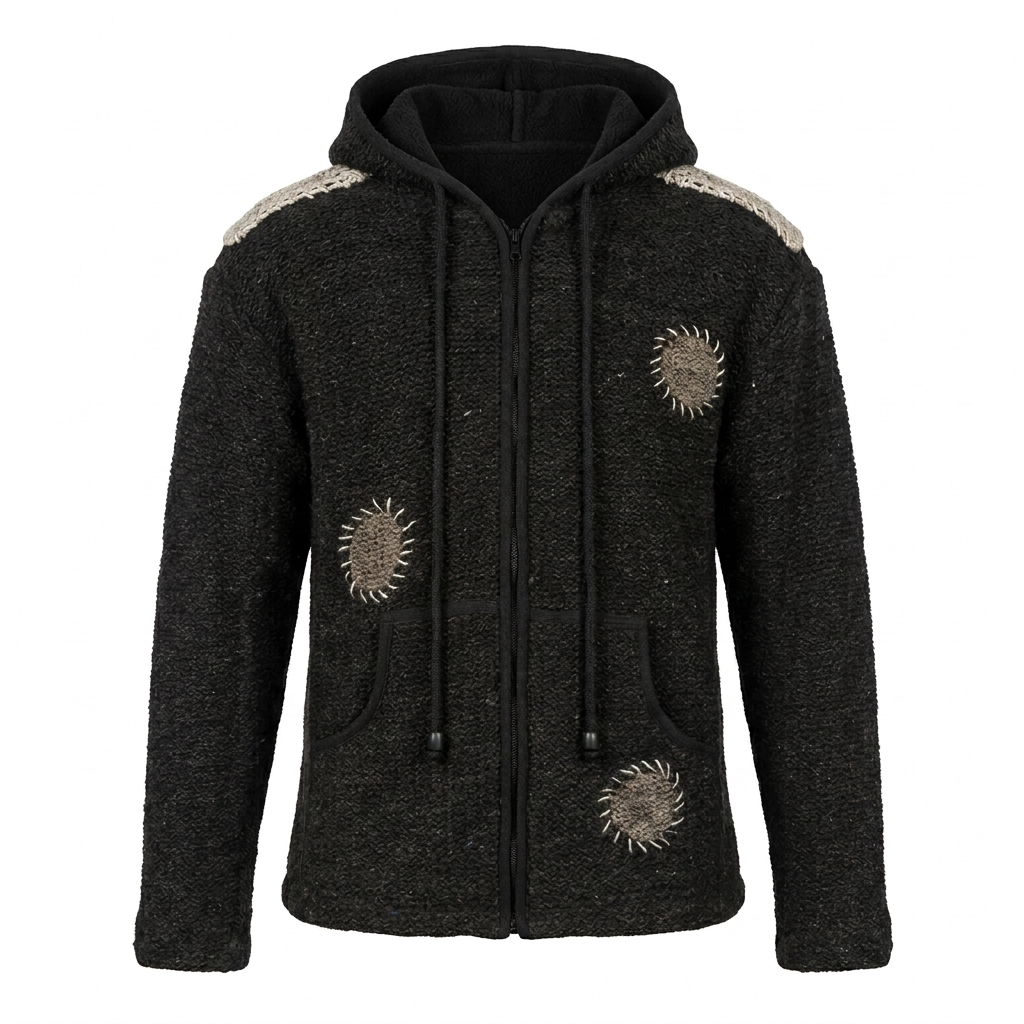 Ripped Patches Stitched Style Patchwork Woolen Hoodie Jacket