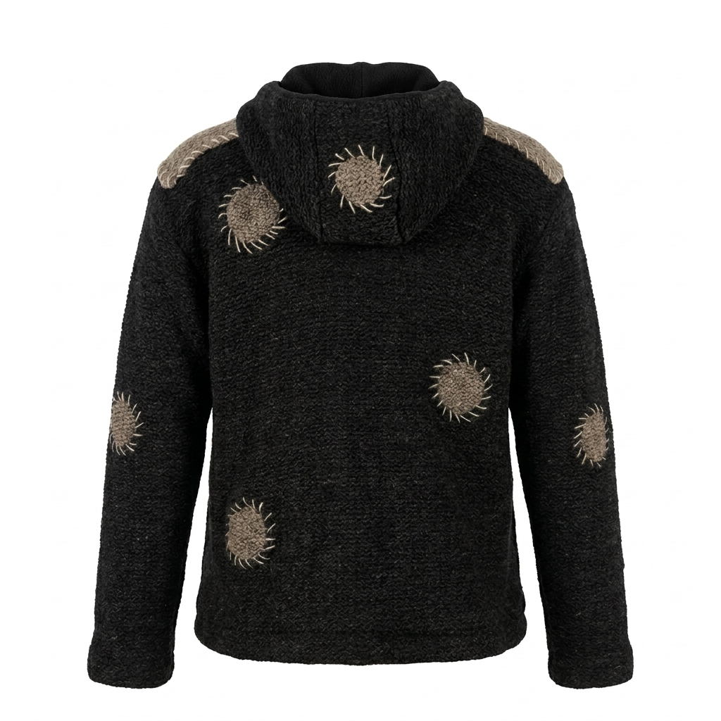 Ripped Patches Stitched Style Patchwork Woolen Hoodie Jacket