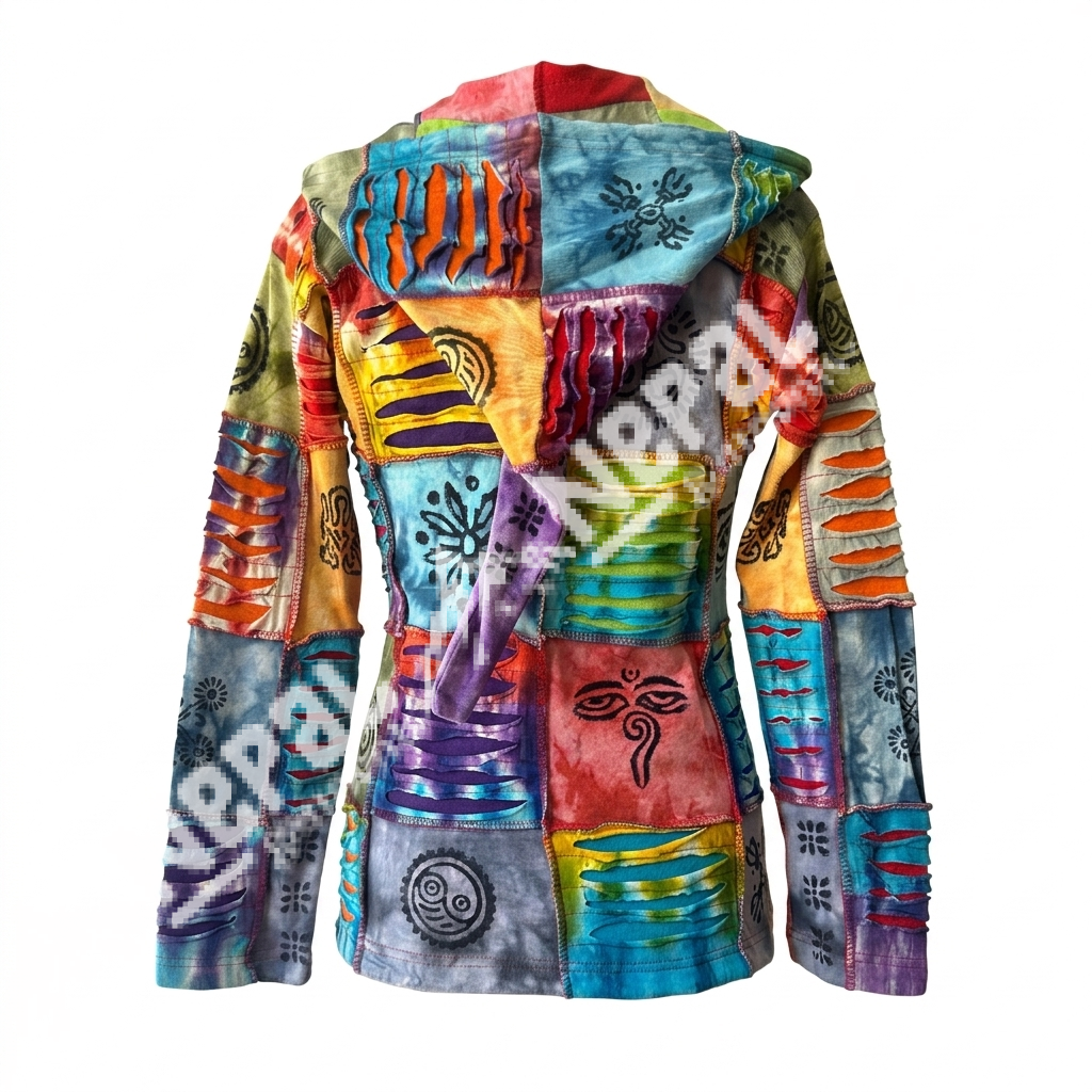 Om Print Razor-Cut Rib Hoodie Jacket