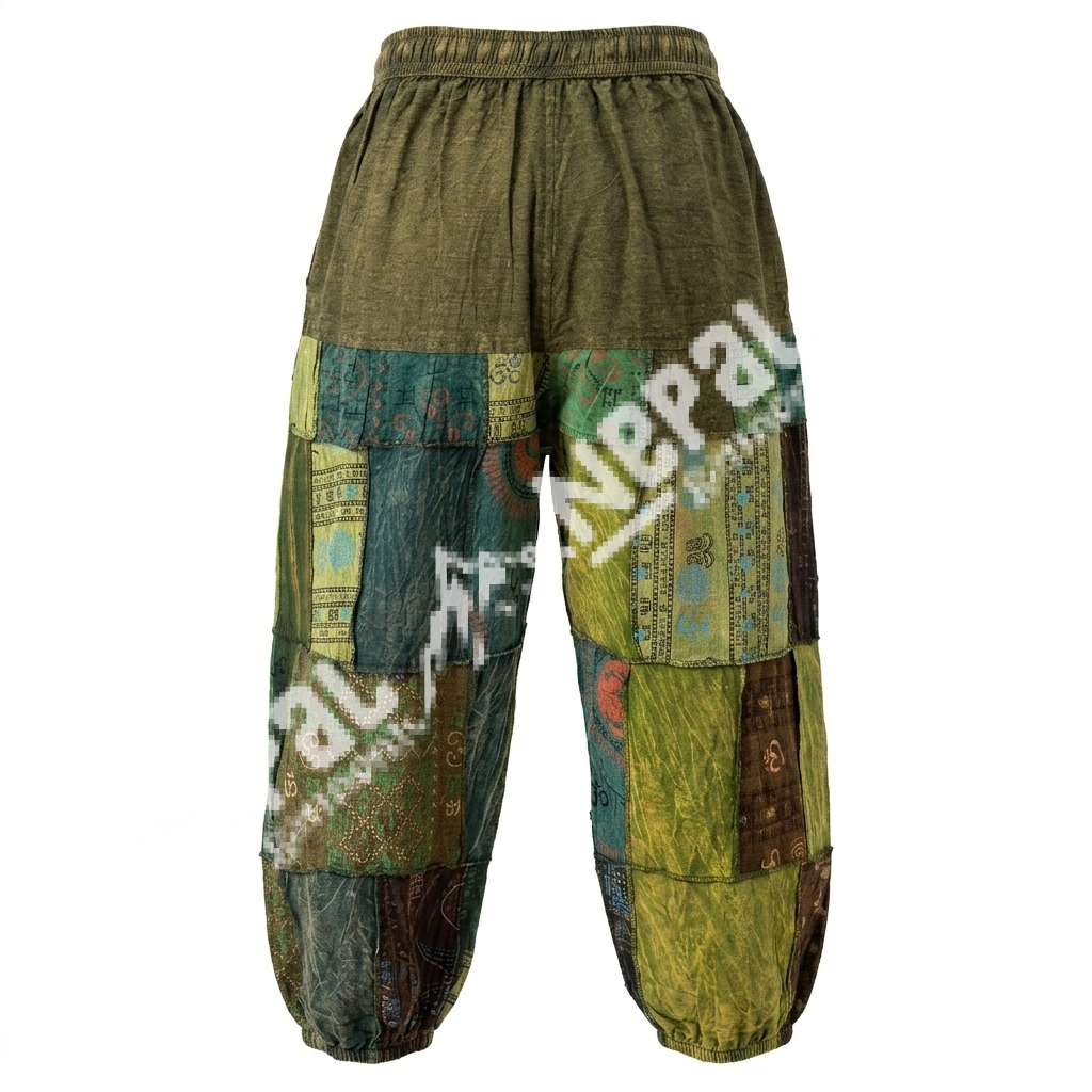 Green Patchwork Tie-Dye Trousers