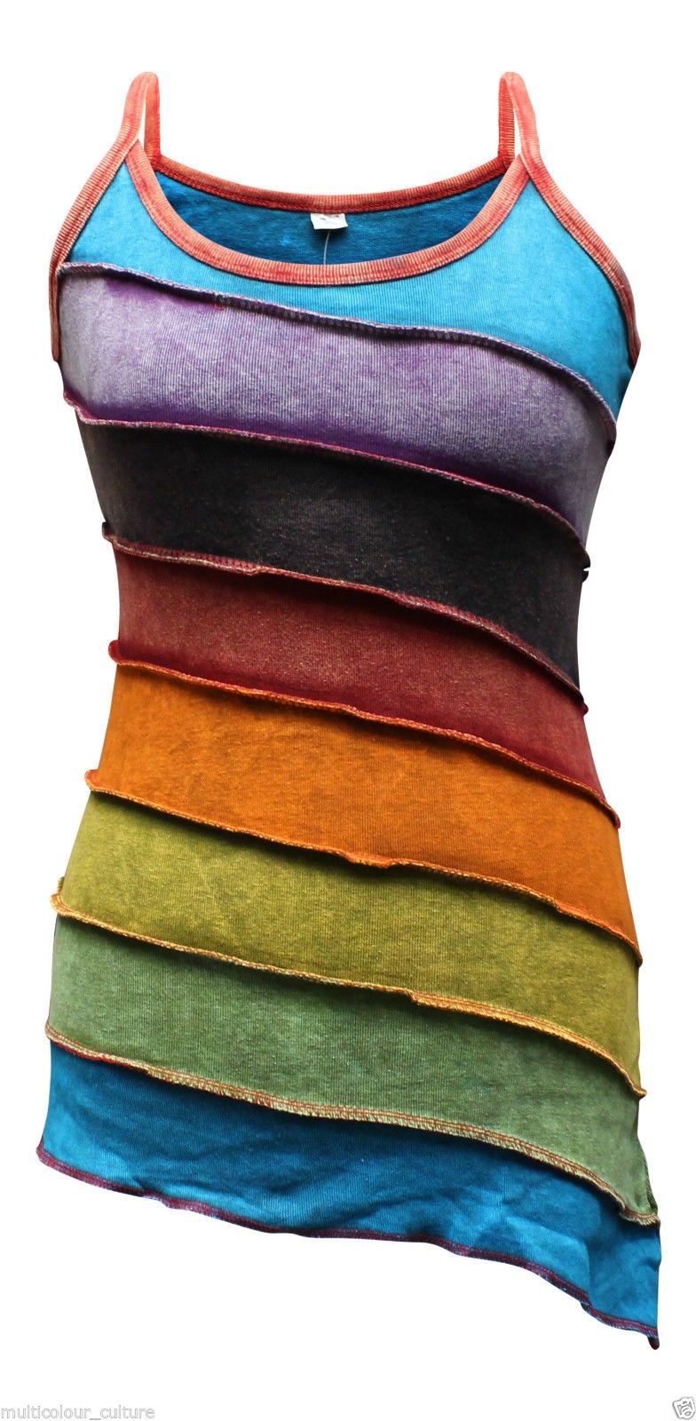 Rainbow Striped Stonewash Women's Cotton Tank Top