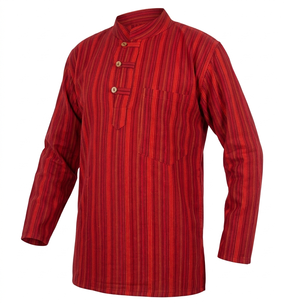 Striped Cotton Kurta Shirt with 3 Button