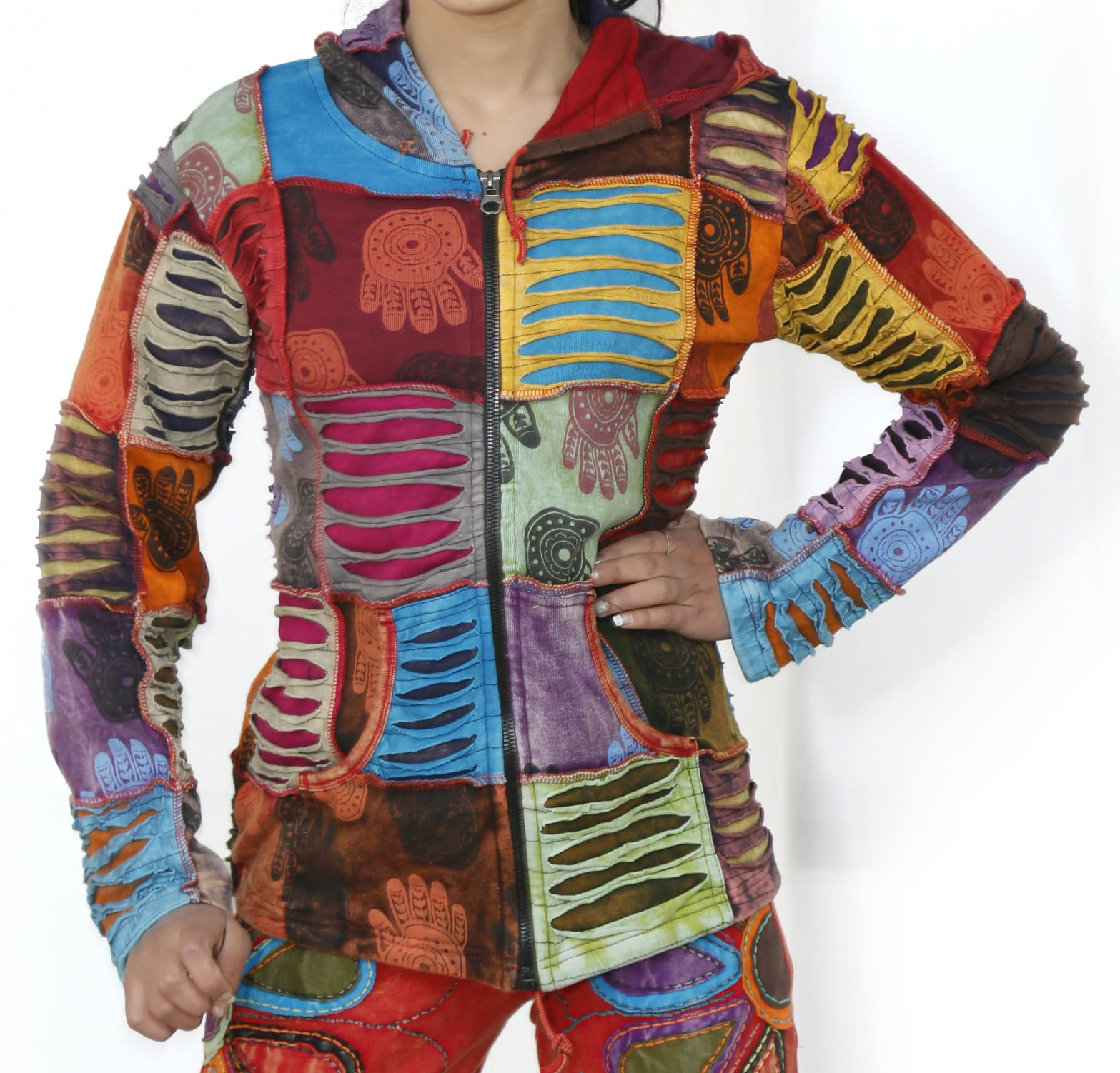 Hamsa Print Razer-Cut Jacket