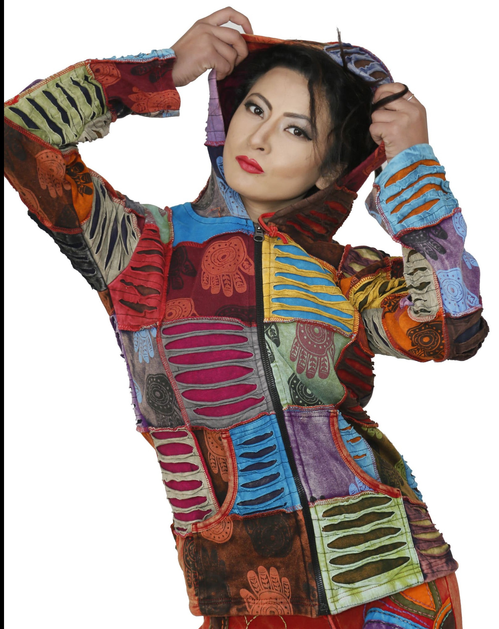 Hamsa Print Razer-Cut Jacket