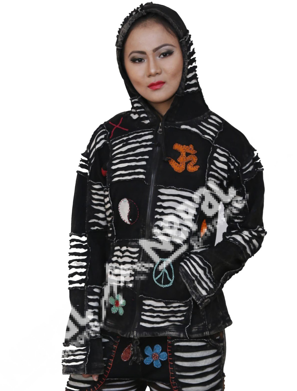 Cotton Rib Patch Work Hoodie Jecket